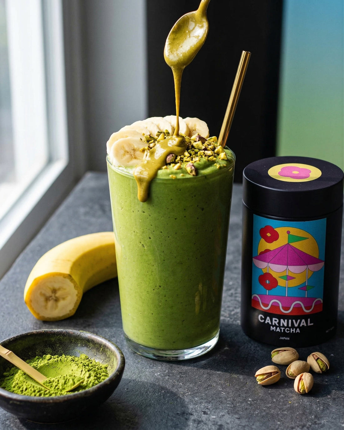 Matcha Pistachio Banana Smoothie